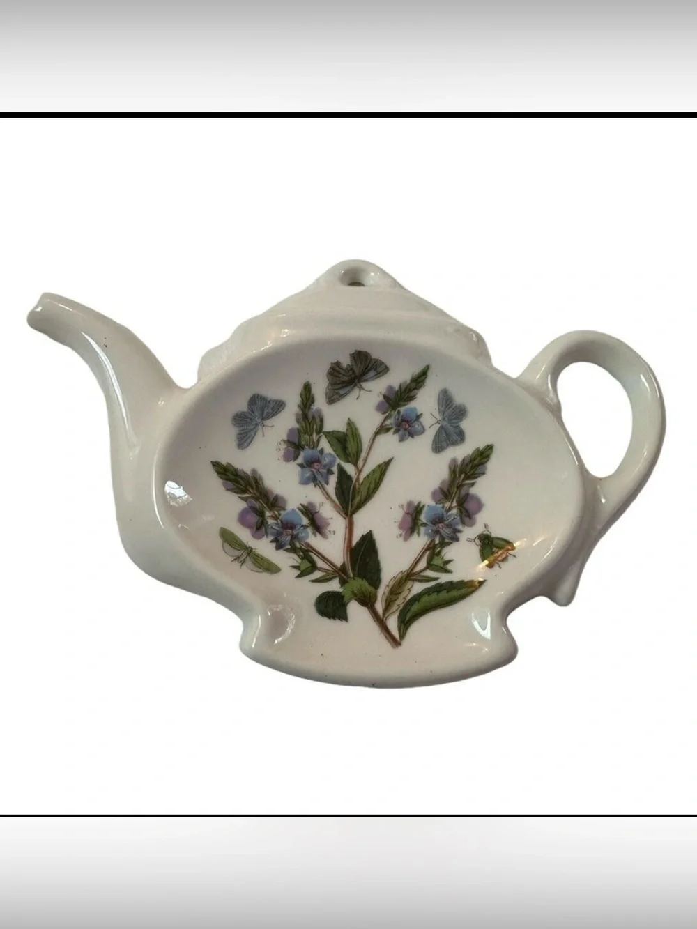 Portmeirion Botanic Garden Teapot Tea Bag Holder Spoon Rest Violet Purple Floral